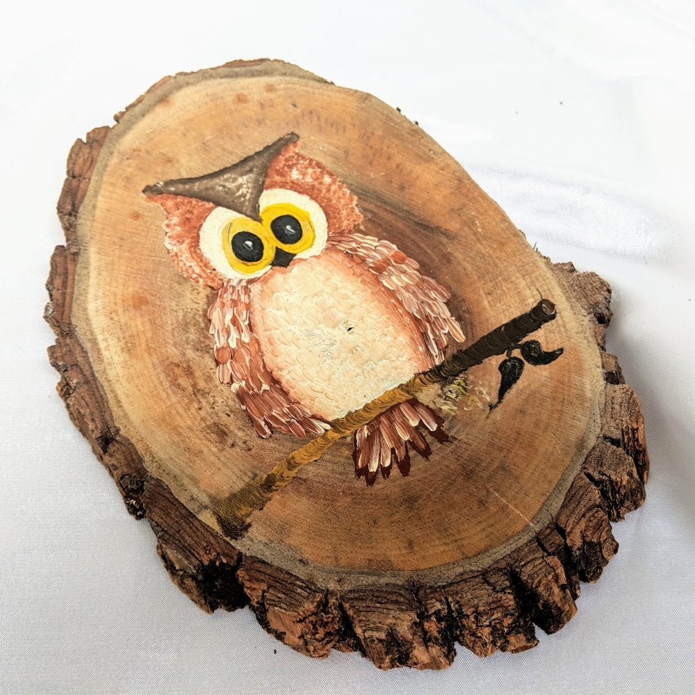 Handmade vintage owl wall decor painting on wood